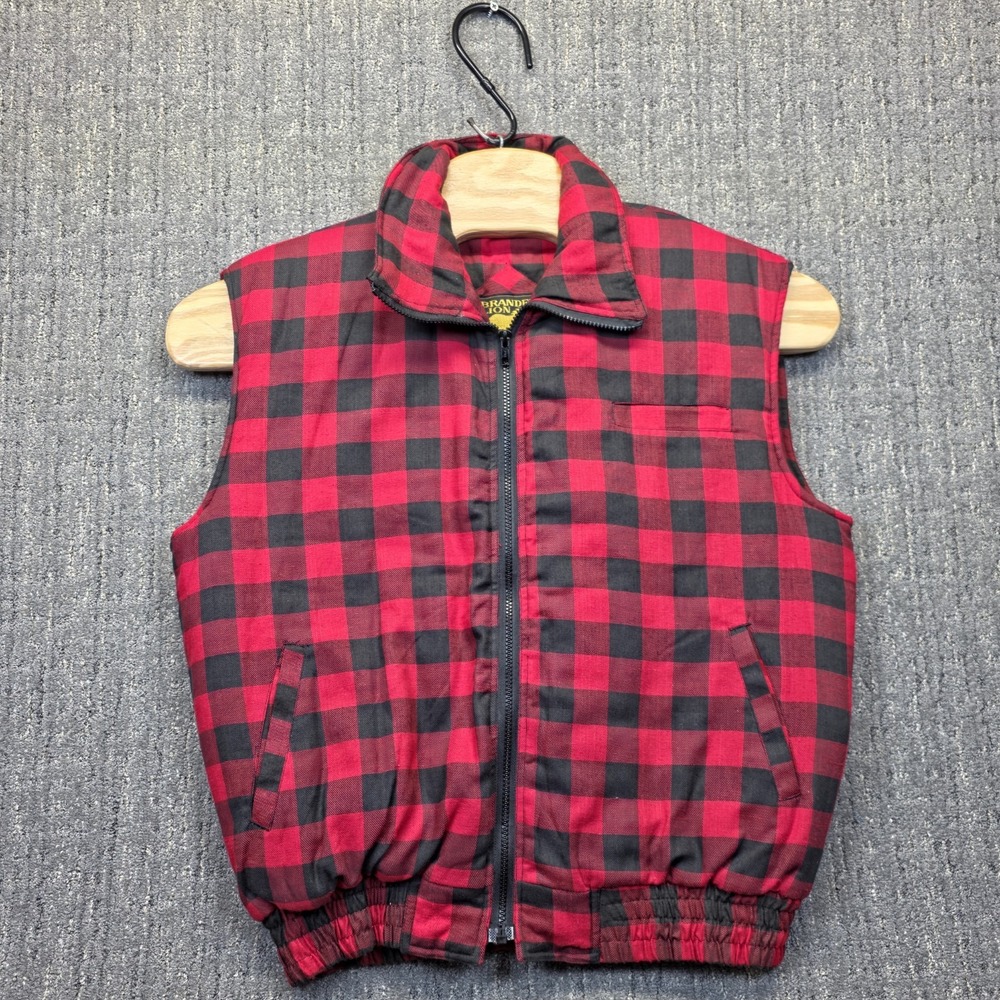 Vintage Branded Lion Puffer Vest Mens XL Red Black Buffalo Plaid 90s Gorpcore